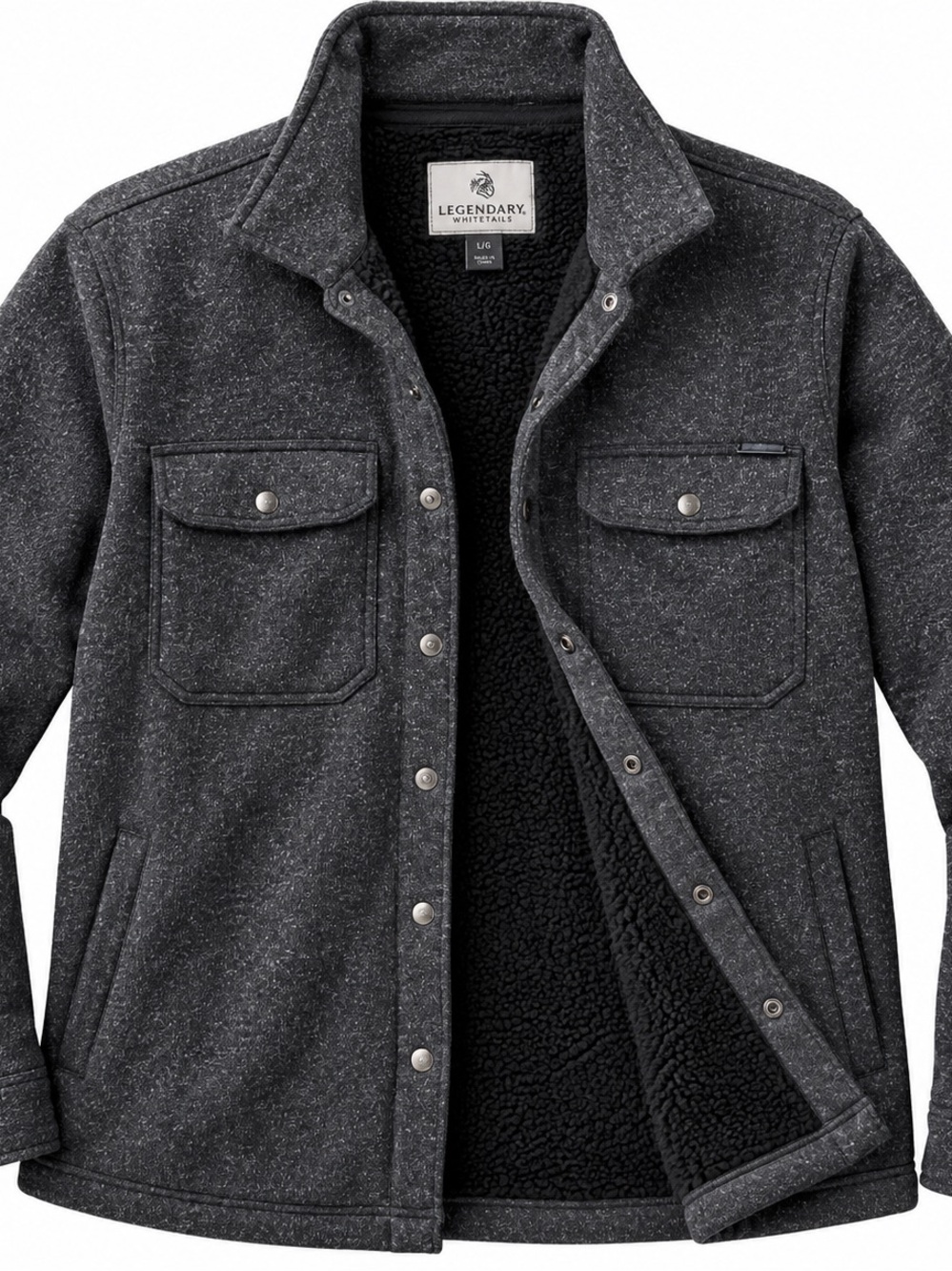 Legendary Whitetails Camp Rebel Men’s L Sherpa Fleece Shirt Jacket Charcoal
